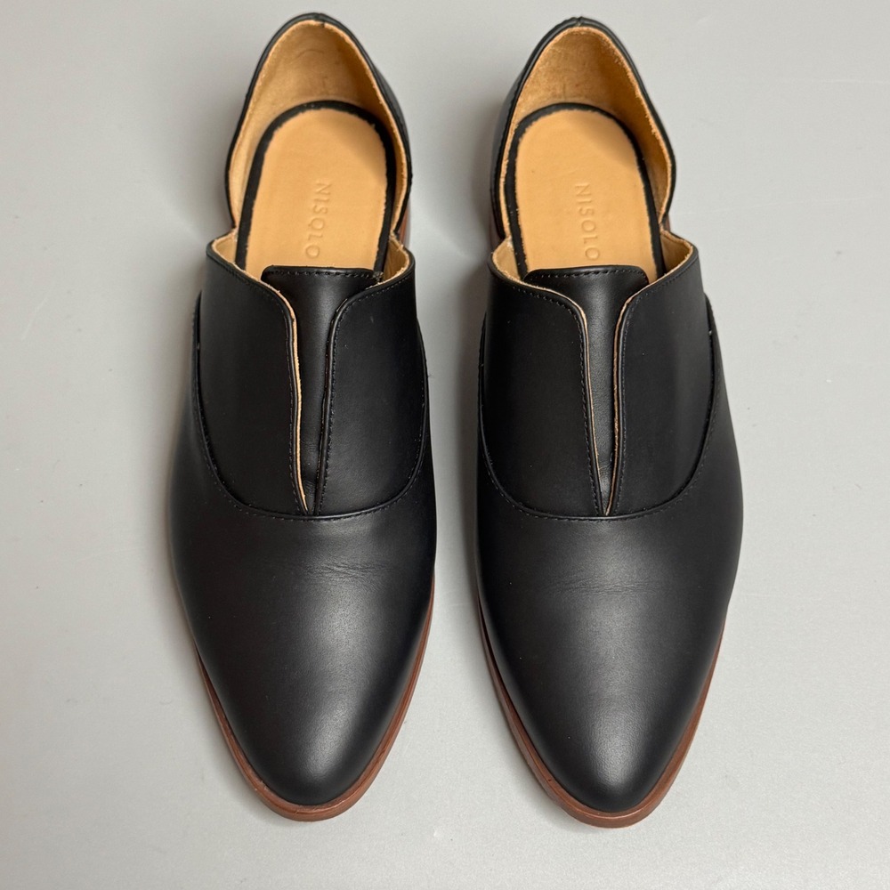 Nisolo Emma dOrsay Oxford Flat Black Leather Pointed Toe Shoes Womens 10 - Picture 3 of 8